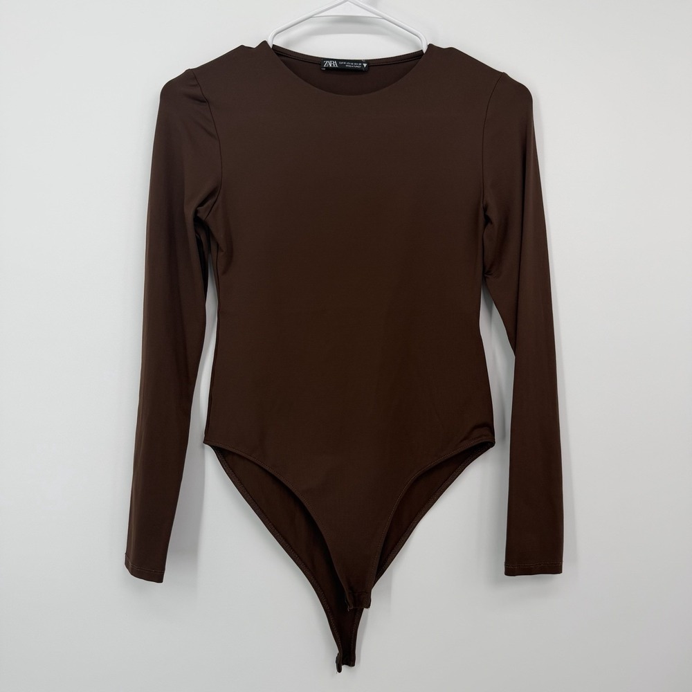 Zara‎ Brown Long Sleeve Bodysuit Women's Medium Stretchy